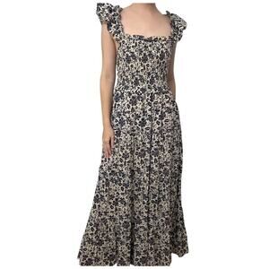 Love the Label Gaya Maxi Dress Size M Navy Blue White Floral Tiered Ruffles $375